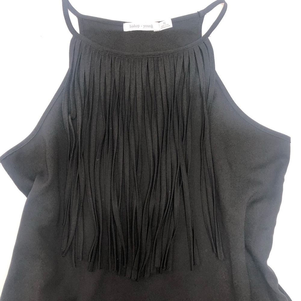 bishop + young Black Fringe Tank Top